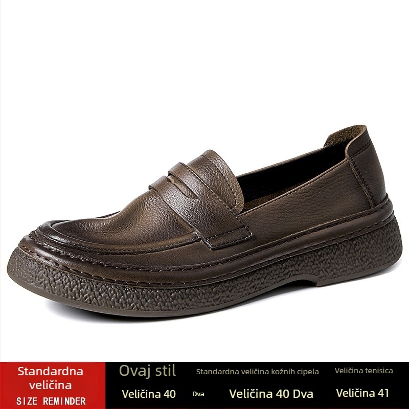 Muške loaferice od kravljeg kože s okruglim vrhom - bez vezica, prozračne, gumeni potplat