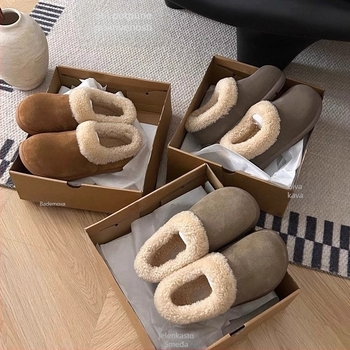 Ženske zimske slip-on tenisice sa flecom i ovčjom vunom, gumena gazna, niski gležanj