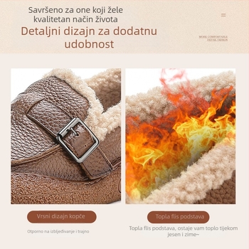 Ženske ravne cipele od prave kože s toplom umjetnom krznom, gornji dio od prvog sloja goveđe kože, potplat od tetive govedine, ručno šivane