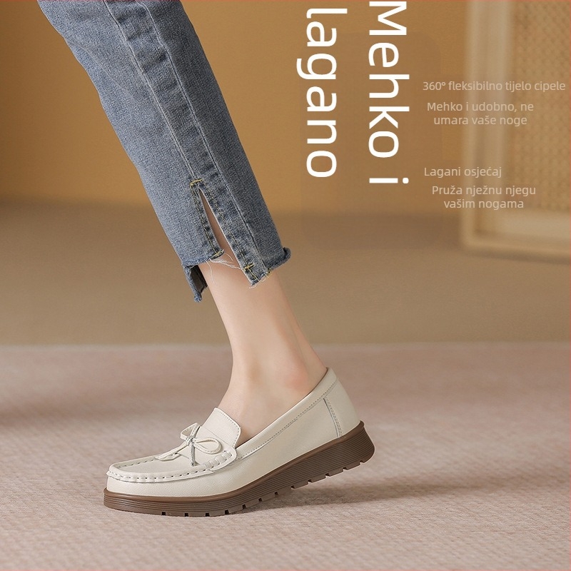 Ženske kožne loaferice s debelim potplatom, okruglom nosom, niskim petom, gumeni potplat, casual stil