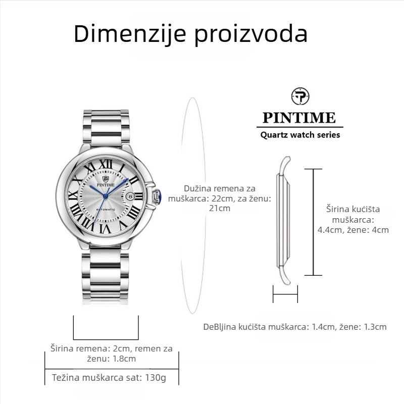 Automatski mehanički sat, Pokret 222, Kućište od cinkove legure, Narukvica od nehrđajućeg čelika, Vodootpornost 30 m