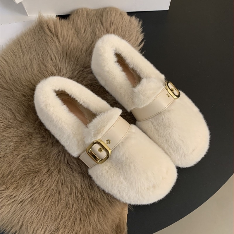 Ženske slip-on cipele s mink krznom, gornji dio od suedea, unutarnja podstava od pamuka, EVA ulošak, gumena potplat, niski ravni potpetica