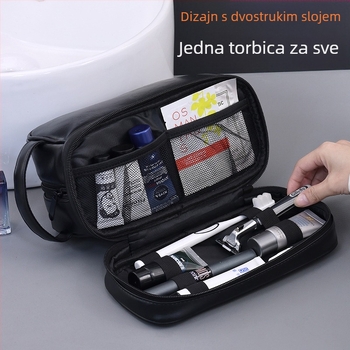 Nostalgična dvostruka torbica za kozmetiku za putovanja, vodootporna, kubičnog PU materijala, velika kapaciteta, višenamjenska