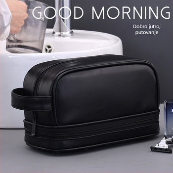 Nostalgična dvostruka torbica za kozmetiku za putovanja, vodootporna, kubičnog PU materijala, velika kapaciteta, višenamjenska