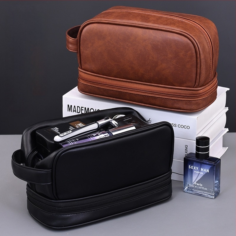 Nostalgična dvostruka torbica za kozmetiku za putovanja, vodootporna, kubičnog PU materijala, velika kapaciteta, višenamjenska