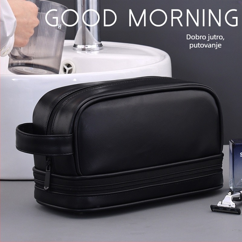 Nostalgična dvostruka torbica za kozmetiku za putovanja, vodootporna, kubičnog PU materijala, velika kapaciteta, višenamjenska