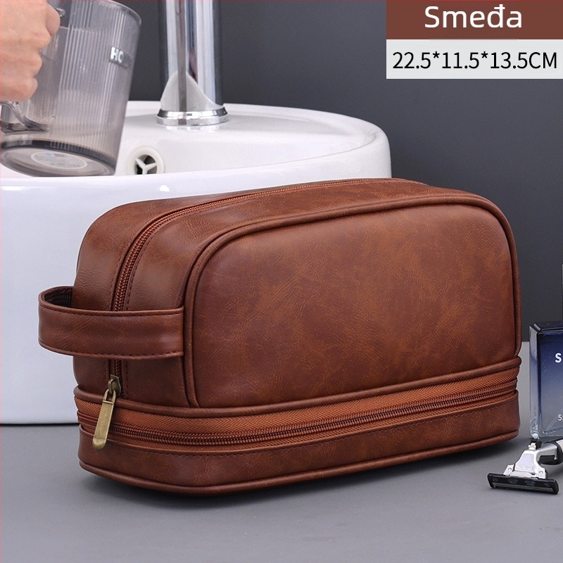Nostalgična dvostruka torbica za kozmetiku za putovanja, vodootporna, kubičnog PU materijala, velika kapaciteta, višenamjenska