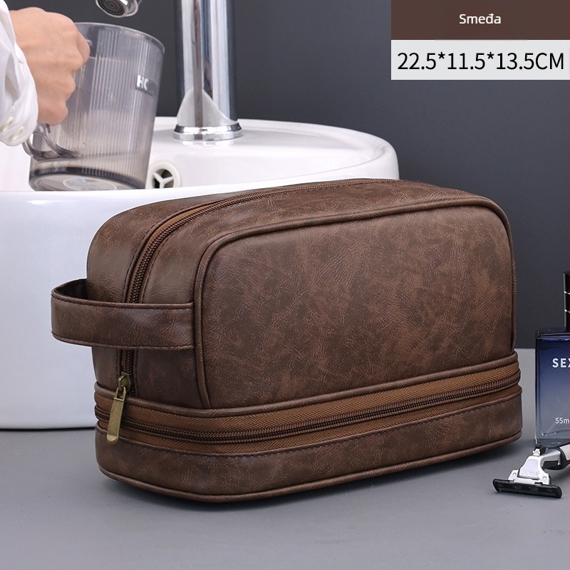 Nostalgična dvostruka torbica za kozmetiku za putovanja, vodootporna, kubičnog PU materijala, velika kapaciteta, višenamjenska