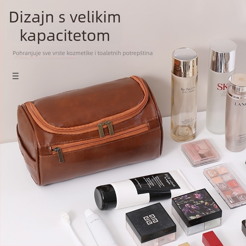 Torba za kozmetiku s kukom za vješanje – PU koža, velika zapremina, vodootporna, podstava od poliestera
