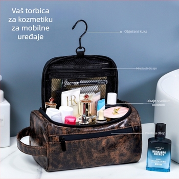 Runyu PU kožni neseser za kozmetiku, vodootporan, velikog kapaciteta, unisex putni organizator
