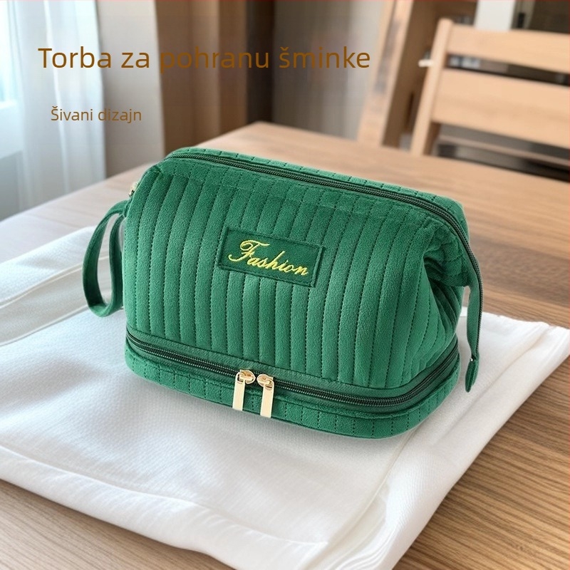 Torba za kozmetiku velikog kapaciteta, dvostruki sloj, holandski baršun, zatvarač