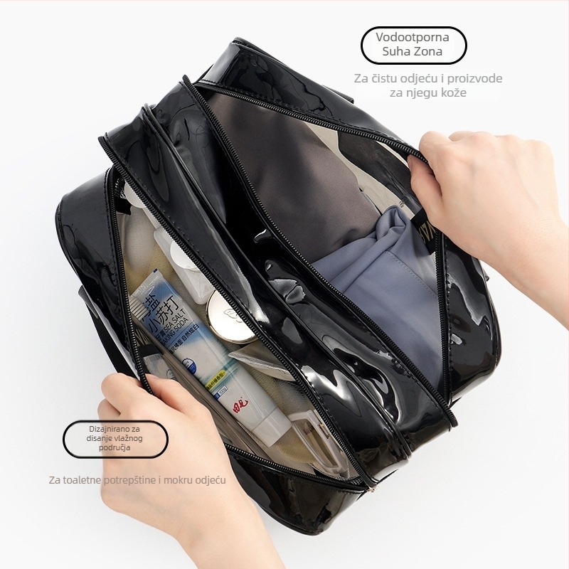 PVC kozmetička torbica, kockasti oblik, vodootporna, odjeljak za suho i mokro, za putovanja