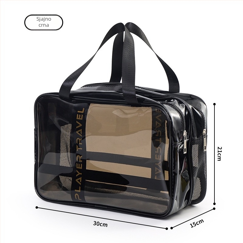 PVC kozmetička torbica, kockasti oblik, vodootporna, odjeljak za suho i mokro, za putovanja