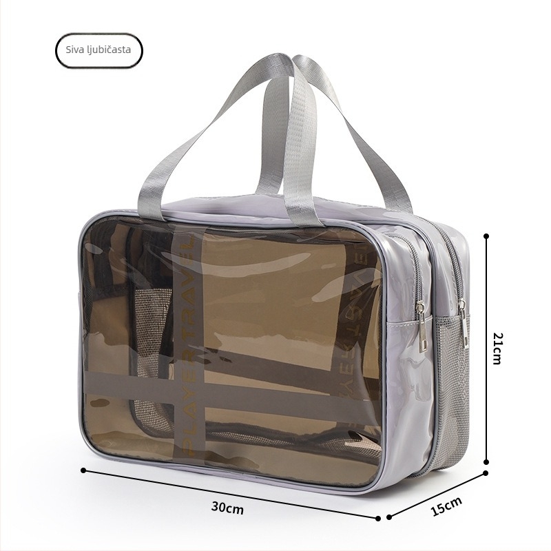 PVC kozmetička torbica, kockasti oblik, vodootporna, odjeljak za suho i mokro, za putovanja