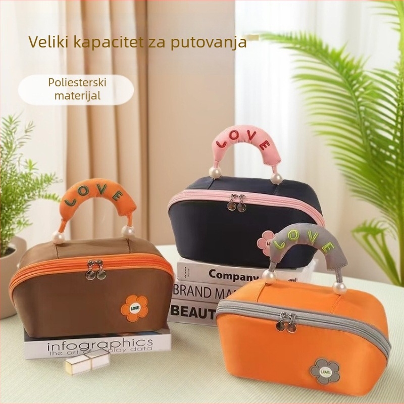 Torba za kozmetiku u obliku jastuka, prenosna, velika kapaciteta, poliester, vodootporna, ultra lagana, slojevite pregrade za putovanja