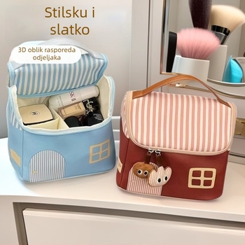 Neseser za kozmetiku od PU, prugasti uzorak, zatvarač, vodootporan