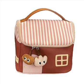 Neseser za kozmetiku od PU, prugasti uzorak, zatvarač, vodootporan