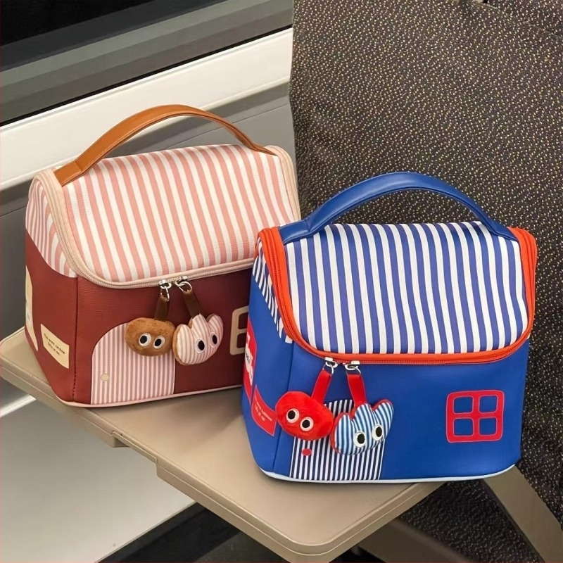 Neseser za kozmetiku od PU, prugasti uzorak, zatvarač, vodootporan