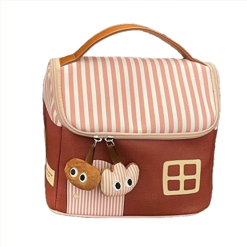 Neseser za kozmetiku od PU, prugasti uzorak, zatvarač, vodootporan