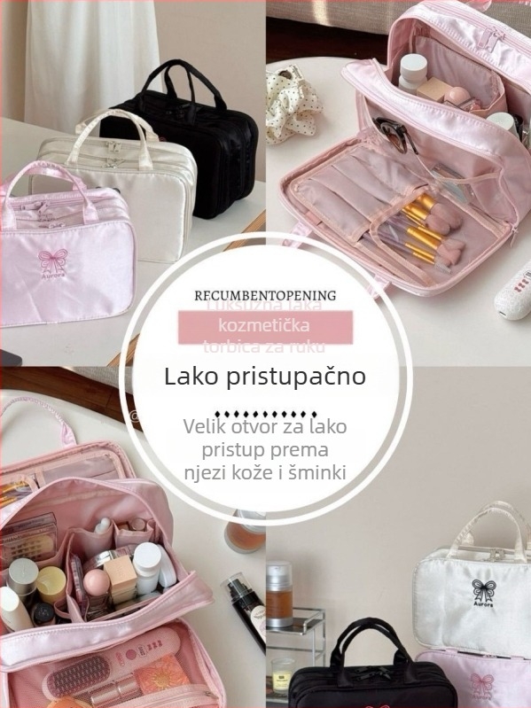 Troslojna kozmetička torba, velika kapaciteta, najlon, vodootporna, proširiva, za putovanja.