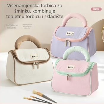 Putna kozmetička torbica s pregradama, velika kapaciteta, zatvaranje na zip, poliester