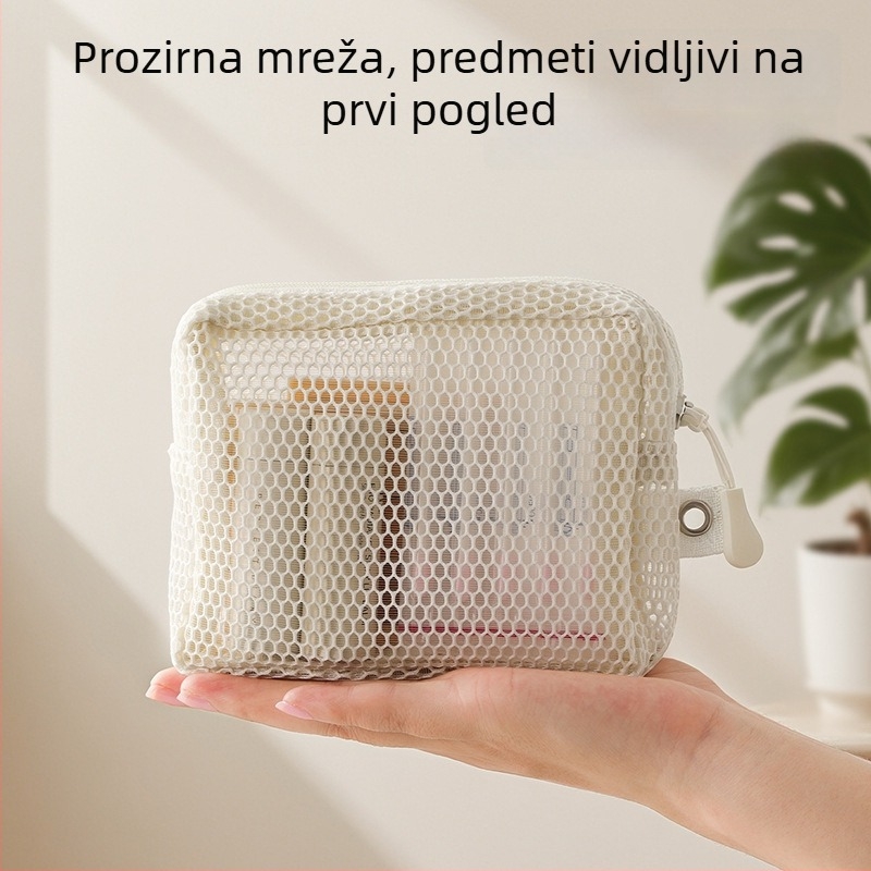 Kockasta mrežasta torbica za kozmetiku za putovanja, prijenosna, prozračna, materijal poliester-TPU
