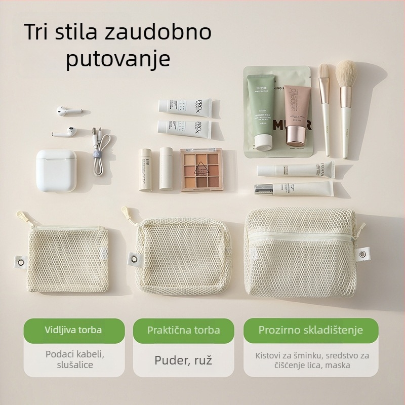 Kockasta mrežasta torbica za kozmetiku za putovanja, prijenosna, prozračna, materijal poliester-TPU