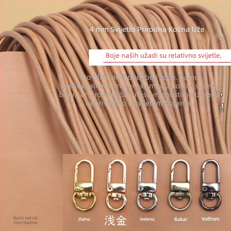 4 mm ručno izrađena okrugla traka od prave teleće kože, mali crossbody kaiš, ručka za torbu, dodatak za torbu
