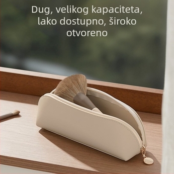 Kozmetička torba za šminku i četkice, koža, kontrastni dizajn, zatvarač, višenamjenska i prenosna