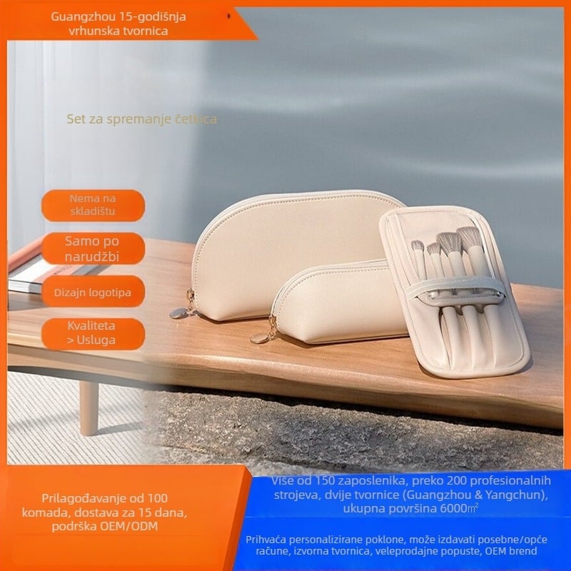 Kozmetička torba za šminku i četkice, koža, kontrastni dizajn, zatvarač, višenamjenska i prenosna