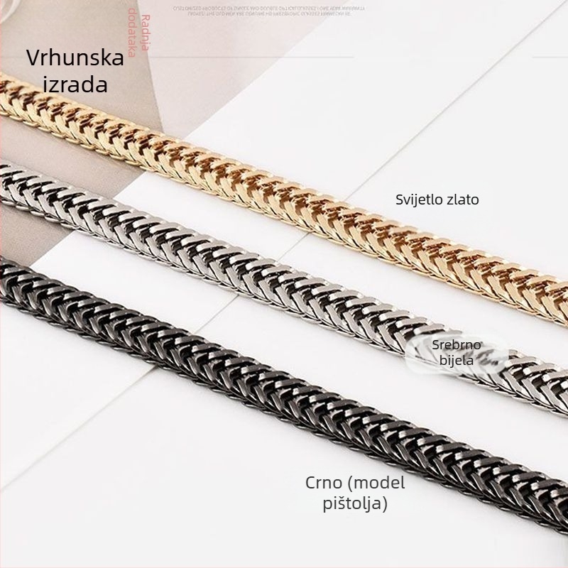 PU kaiš za torbu s plosatim lancem u obliku zmijske kosti, za crossbody ili nošenje preko ramena — zamjenski remen za torbu