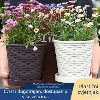 Posuda za cvijeće od smole s imitacijom bambusovog pletenja, višenamjenska unutarnja posuda za stol, zid ili pod, otporna na koroziju i izdržljiva