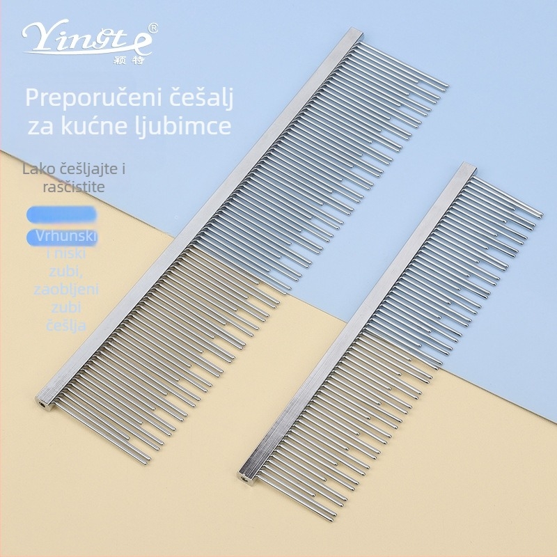 Yingte Četka za njegu kućnih ljubimaca - metalna, dvostruki zubi, dugi i kratki zubi, uklanjanje dlaka, za srednje velikog psa