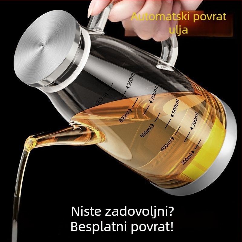 Posuda za ulje sa kljunom orla, otporna na prolijevanje, velika zapremina, termički otporno staklo, automatsko otvaranje i zatvaranje poklopca