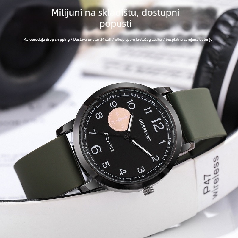 Kvarcni sat sa silikon remenom, kvadratni brojčanik 40 mm, kućište od cinkovog legura, model GJ080