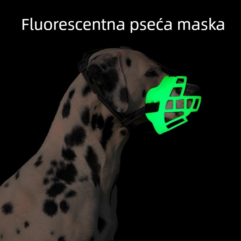 Plastična pseća maska s fluorescirajućom zaštitom za noćnu upotrebu, prilagodljiva, sprječava ugrize, lizanje i jedenje.