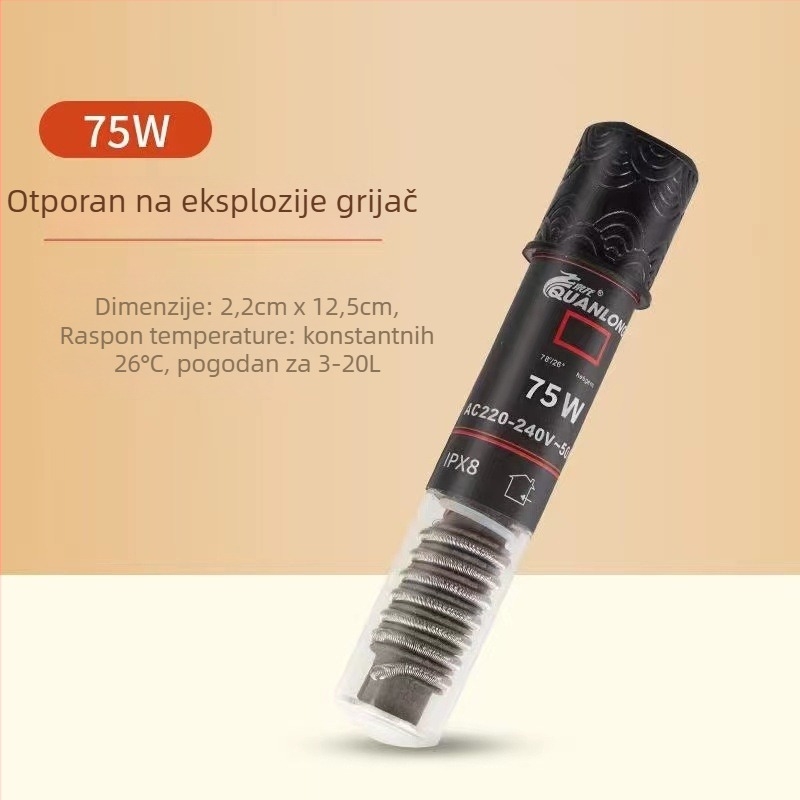 Mini grijaća šipka za akvarij - 10W, kvarcno staklo, Micro USB termostat, automatska kontrola temperature