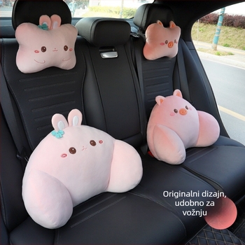 Auto jastućnica za glavu i vrat s lumbalnom podrškom, crtani dizajn, umjetna pliš materijal, za sve sezone, univerzalna prilagodba