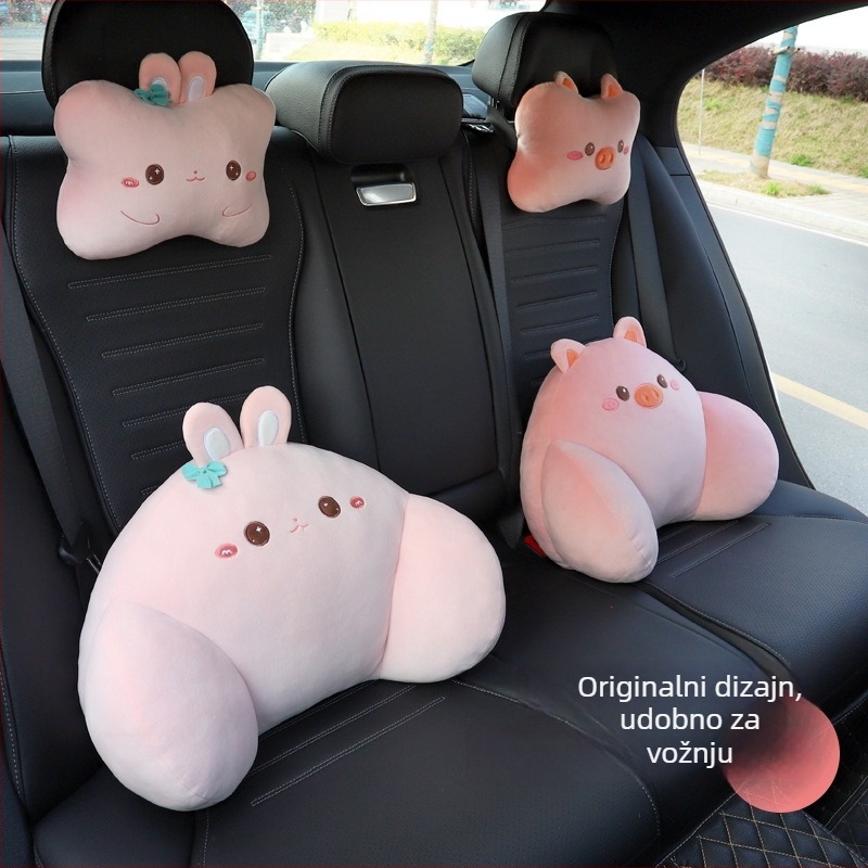Auto jastućnica za glavu i vrat s lumbalnom podrškom, crtani dizajn, umjetna pliš materijal, za sve sezone, univerzalna prilagodba