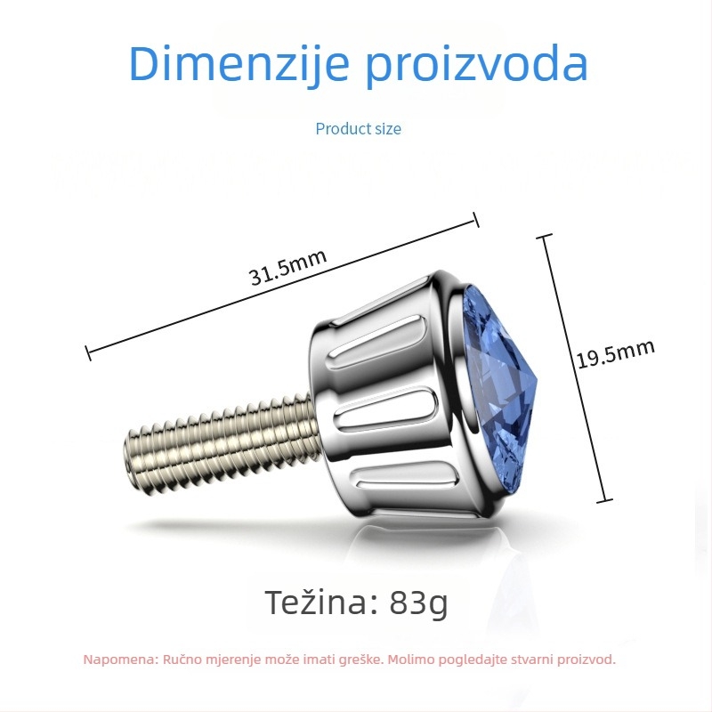 Dijamantno ukrašene vijci za ploču registracije – aluminijska legura, opća namjena, marka YONG XUN, model Diamond License Plate Screws