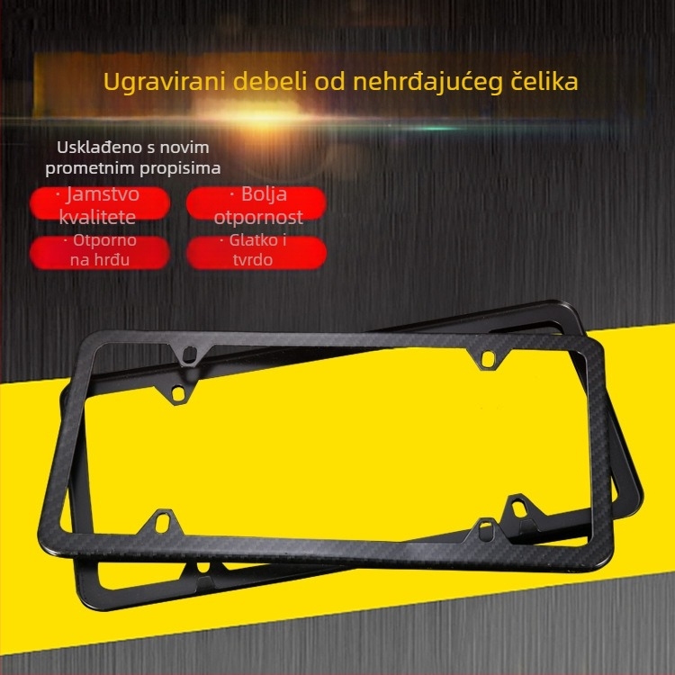 Okvir za registarsku pločicu od nehrđajućeg čelika s izgledom karbonskih vlakana, četiri otvora protiv krađe, model 02, za male automobile