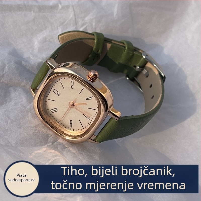 Ženski retro digitalni sat s kvadratnim cifrom, remen od umjetne kože, svjetsko vrijeme, mehanički pogon
