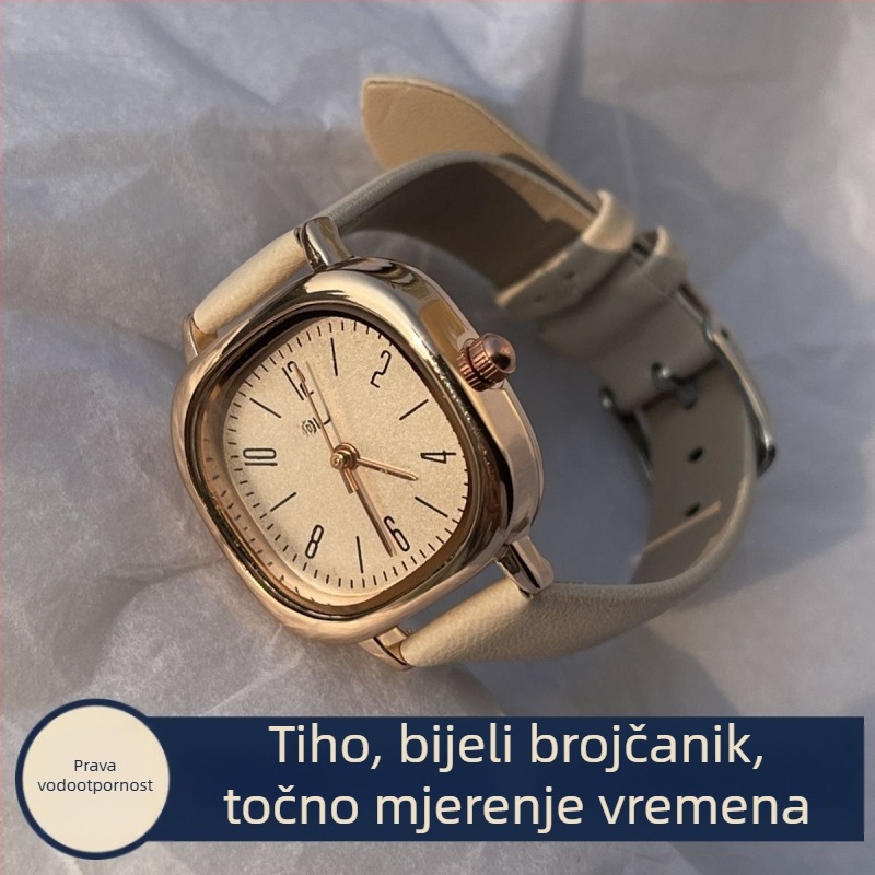 Ženski retro digitalni sat s kvadratnim cifrom, remen od umjetne kože, svjetsko vrijeme, mehanički pogon