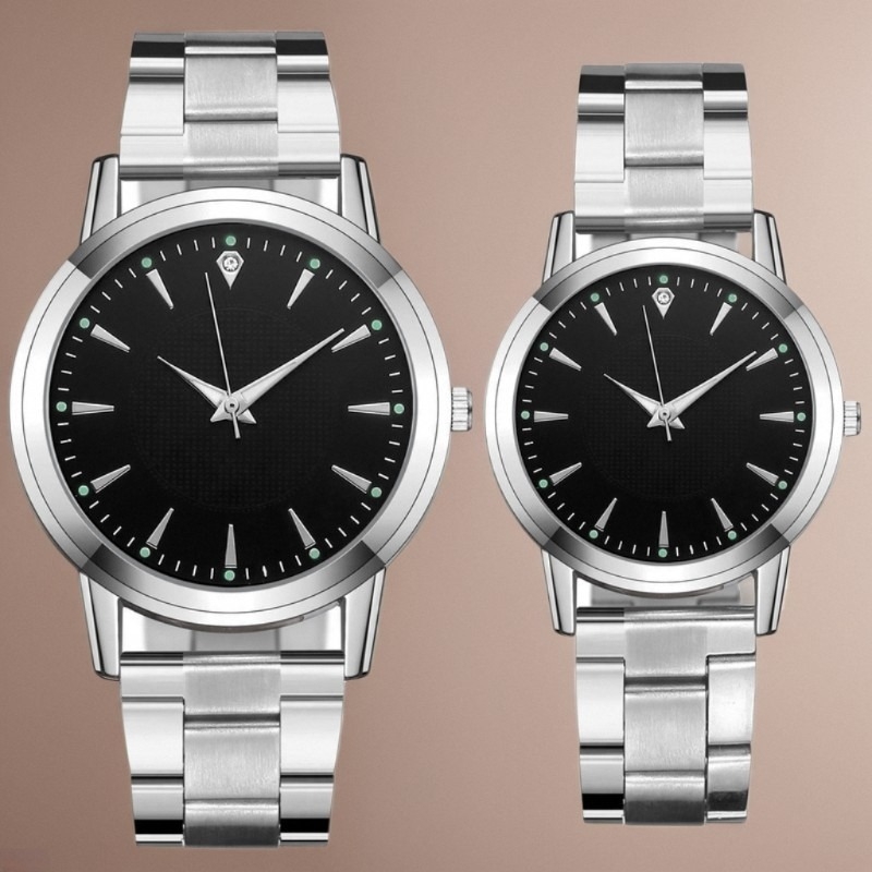 Sat za parove s kvarcnim mehanizmom Seagull SL68, svijetleći brojčanik, čelični kaiš, okruglo kućište