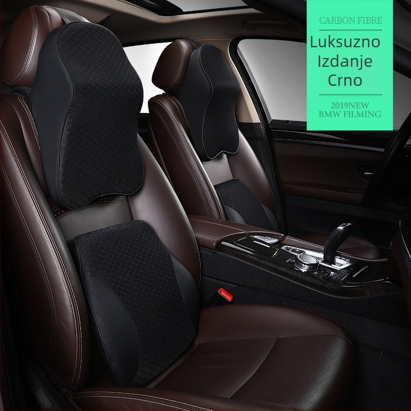 Automobilski podglavnik od memorijske pjene s podrškom za vrat i lumbalnu podršku; unutarnje punjenje bambusovog ugljena memorijske pjene; vanjski materijal poliester; prilagodljivo