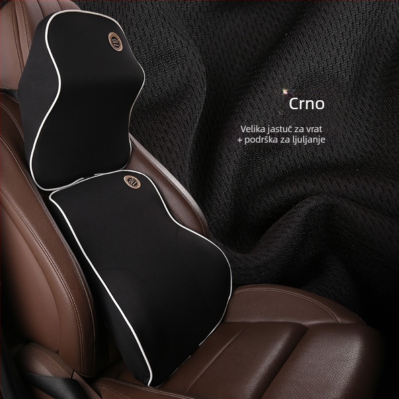 Automobilski podglavnik od memorijske pjene s podrškom za vrat i lumbalnu podršku; unutarnje punjenje bambusovog ugljena memorijske pjene; vanjski materijal poliester; prilagodljivo