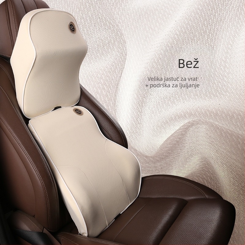 Automobilski podglavnik od memorijske pjene s podrškom za vrat i lumbalnu podršku; unutarnje punjenje bambusovog ugljena memorijske pjene; vanjski materijal poliester; prilagodljivo