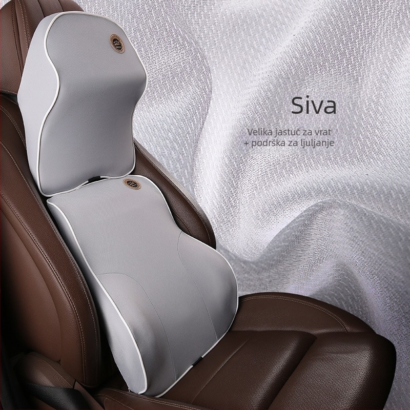 Automobilski podglavnik od memorijske pjene s podrškom za vrat i lumbalnu podršku; unutarnje punjenje bambusovog ugljena memorijske pjene; vanjski materijal poliester; prilagodljivo