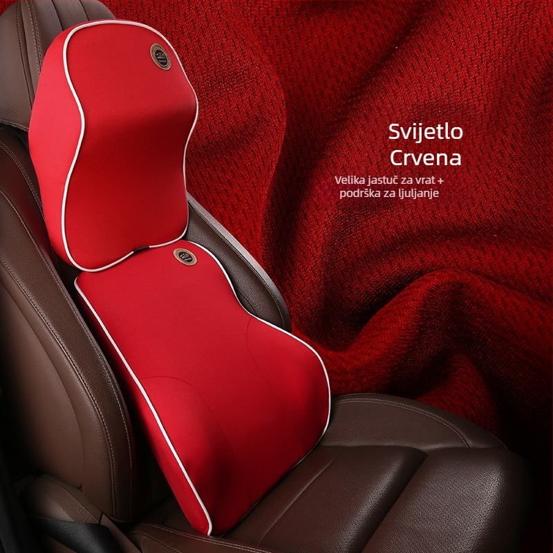 Automobilski podglavnik od memorijske pjene s podrškom za vrat i lumbalnu podršku; unutarnje punjenje bambusovog ugljena memorijske pjene; vanjski materijal poliester; prilagodljivo