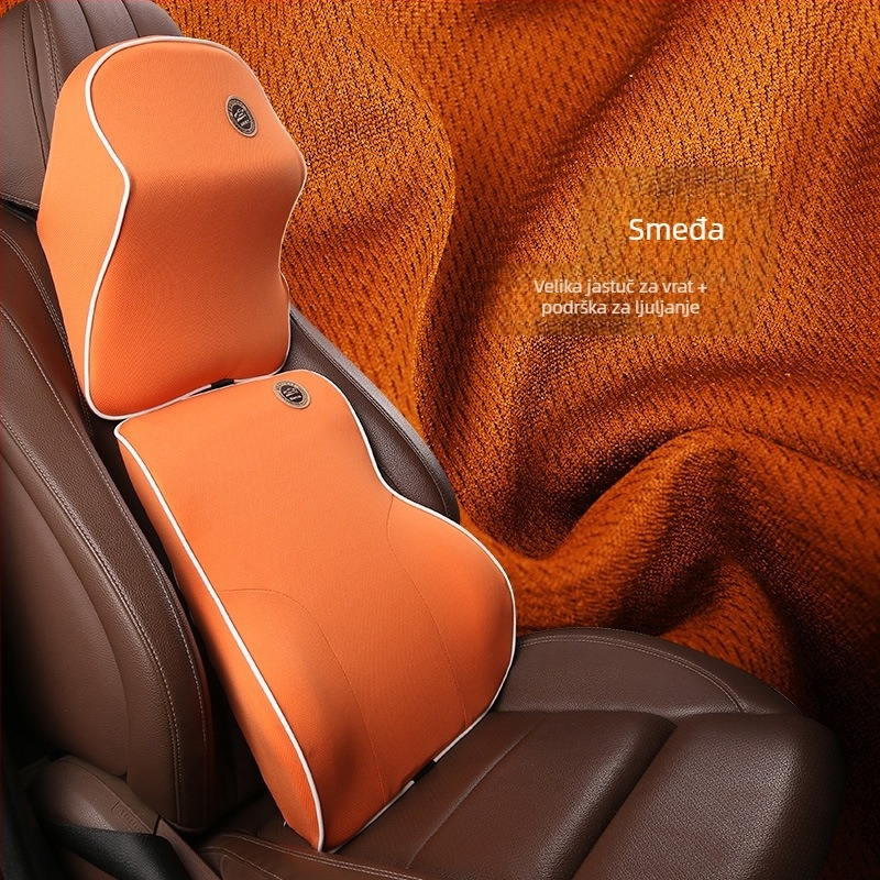 Automobilski podglavnik od memorijske pjene s podrškom za vrat i lumbalnu podršku; unutarnje punjenje bambusovog ugljena memorijske pjene; vanjski materijal poliester; prilagodljivo